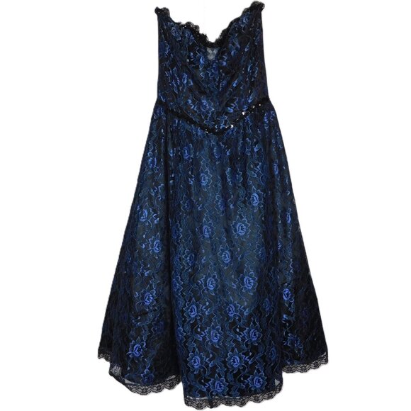 Gunne Sax Vintage Strapless Blue Black Rose Lace Dress | Whimsigoth | VGUC | M/9 - Picture 3 of 11